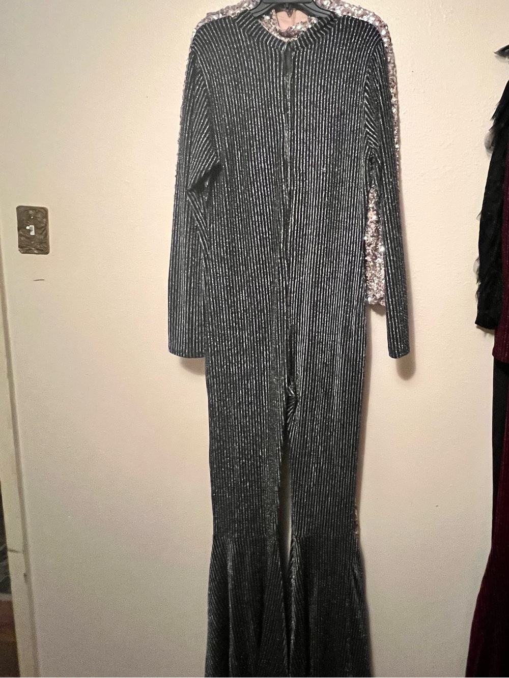 Ribbed Metallic-Thread Jumpsuit in Charcoal